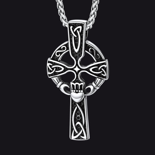 FaithHeart Celtic Knot Cross Claddage Necklace For Menimg