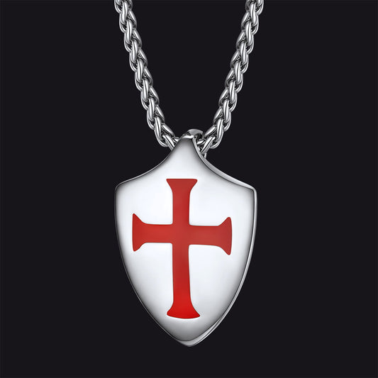 FaithHeart Christian Cross Shield Pendant Necklace for Men