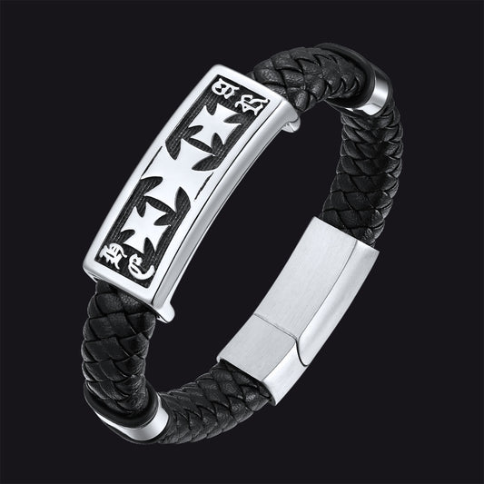 FaithHeart Christian Knights Templar Cross Leather Bracelet