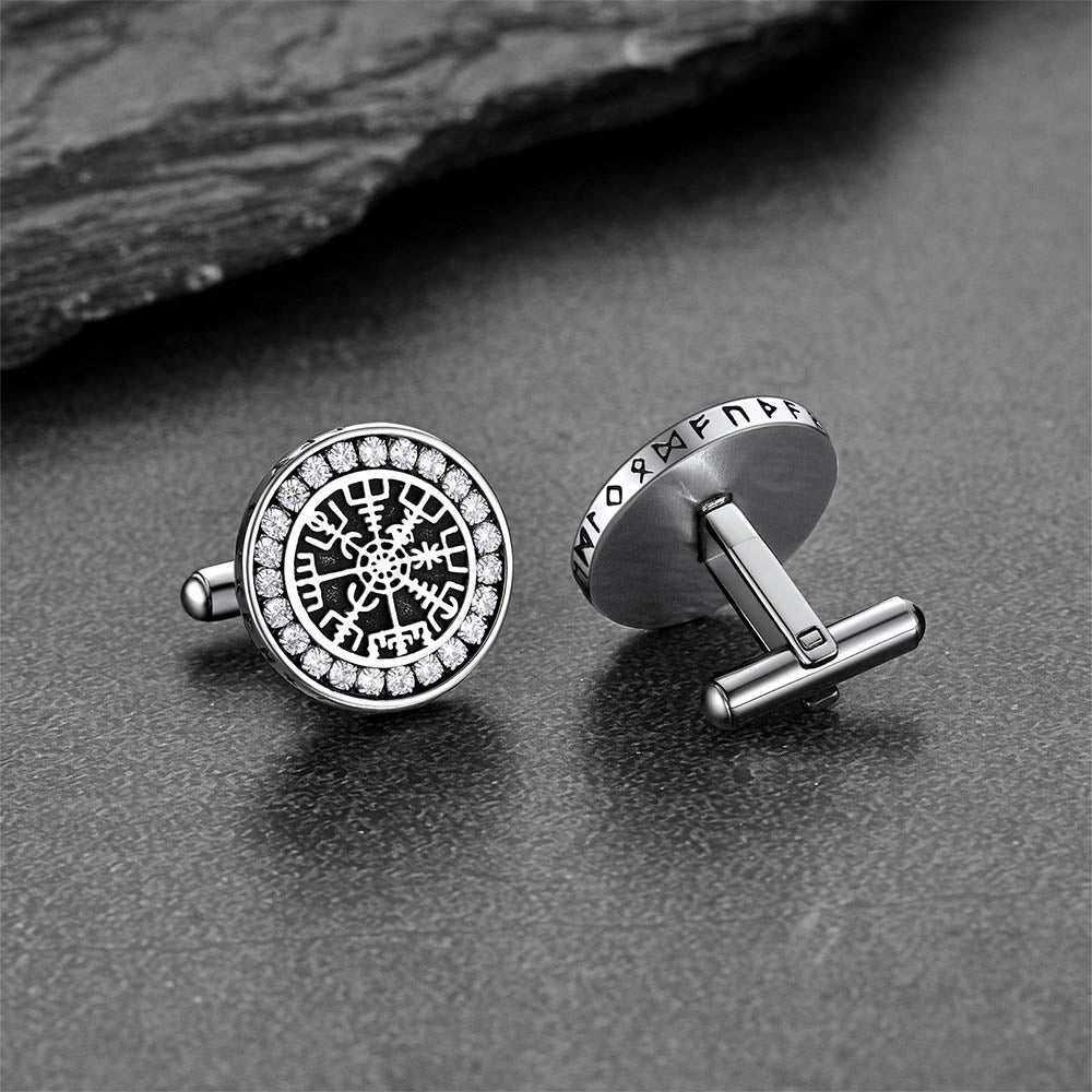 FaithHeart Nordic Viking Rune Compass Cufflinks With Cubic Zirconia FaithHeart