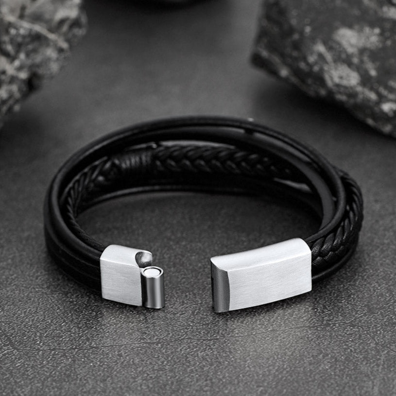 FaithHeart Cross Leather Bracelet