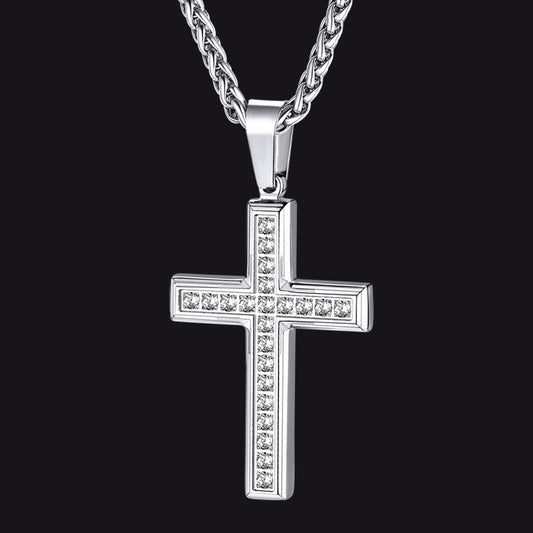 FaithHeart Cubic Zirconia Cross Pendant Necklace for Menimg