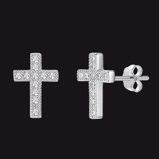 FaithHeart Cubic Zirconia Cross Stud Earrings Sterling Silverimg