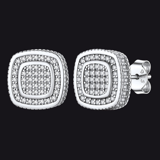 FaithHeart Cubic Zirconia Iced Out Stud Earrings Cushion Cut Earringsimg