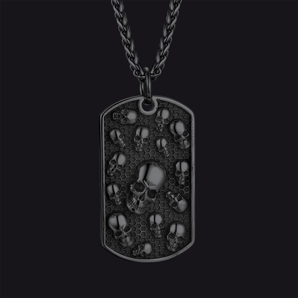 FaithHeart Custom Gothic Skull Dog Tag Necklace Black
