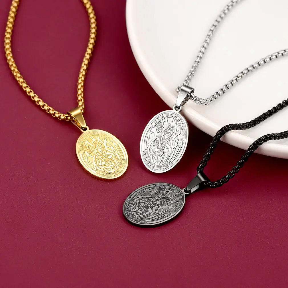 FaithHeart Custom Saint Augustine Necklace Catholic Medal Necklace FaithHeart