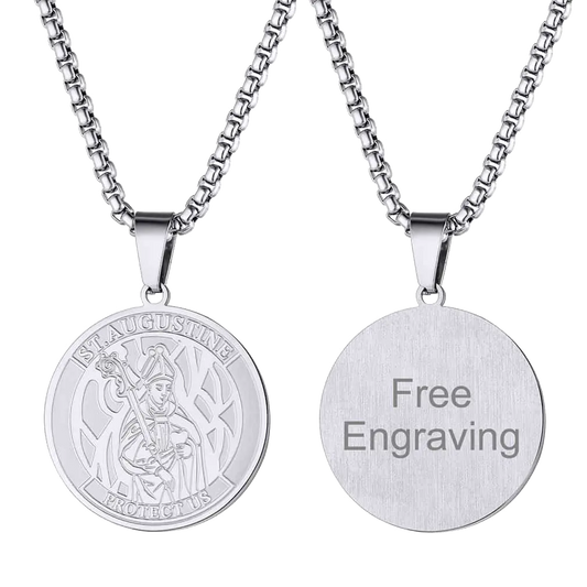 FaithHeart Custom Saint Augustine Necklace Saint Medal Jewelry FaithHeartimg