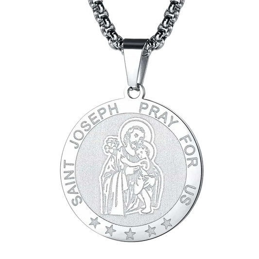 FaithHeart Engraved Round Saint Joseph Pendant Catholic Necklace FaithHeartimg