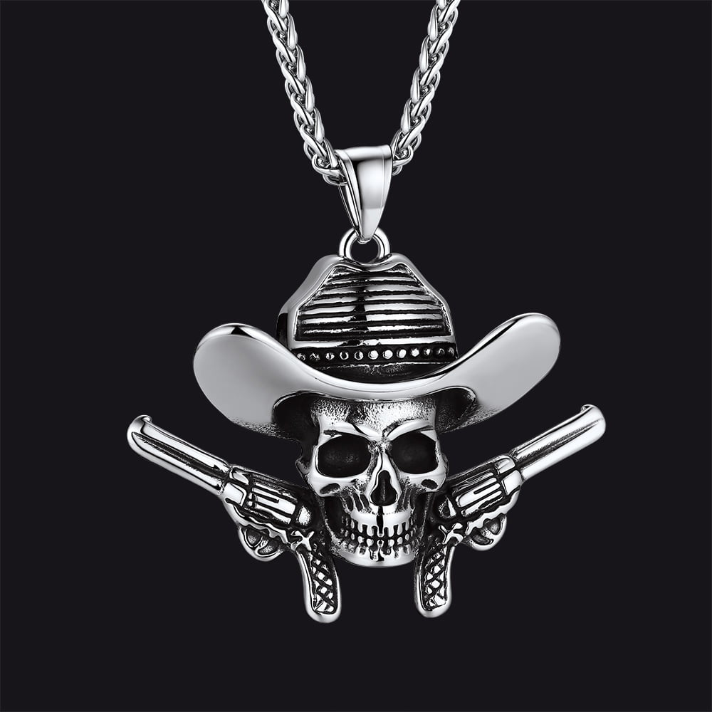 FaithHeart Gothic Cowboy Skull Pendant Necklace