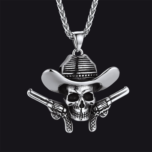 FaithHeart Gothic Cowboy Skull Pendant Necklaceimg