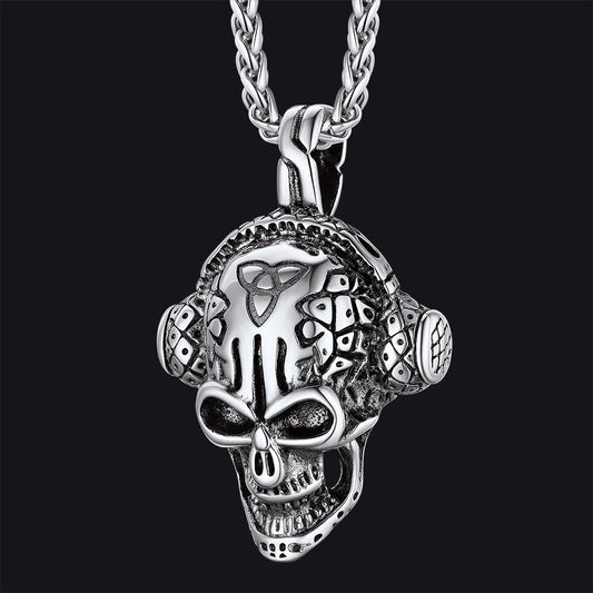FaithHeart Gothic Earphone Skull Necklace Pendant for Men