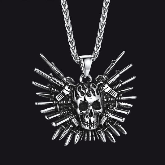 FaithHeart Gothic Full Armed Skull Pendant Necklace
