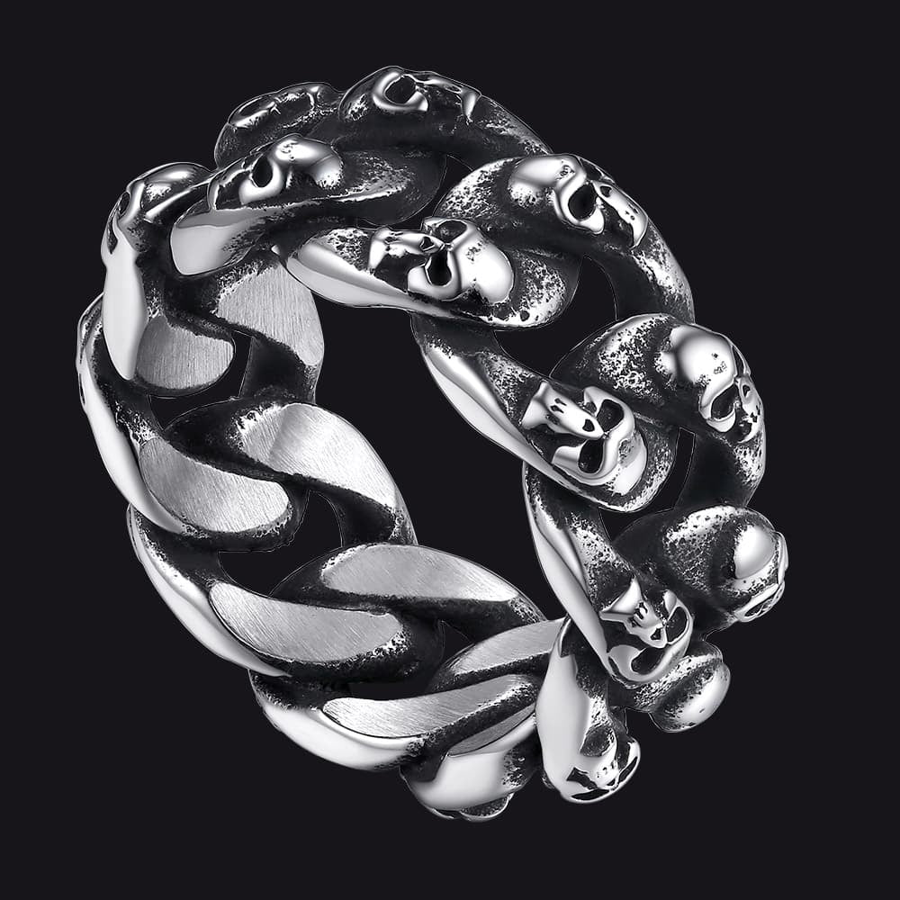 FaithHeart Gothic Skull Cuban Chain Ring Stainless Steel