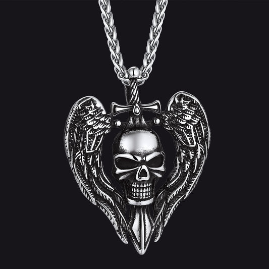 FaithHeart Gothic Sword Winged Skull Pendant Necklaceimg