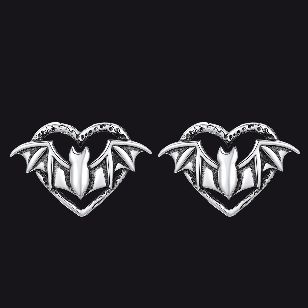 FaithHeart Halloween Bat Stud Earrings in Sterling Silver