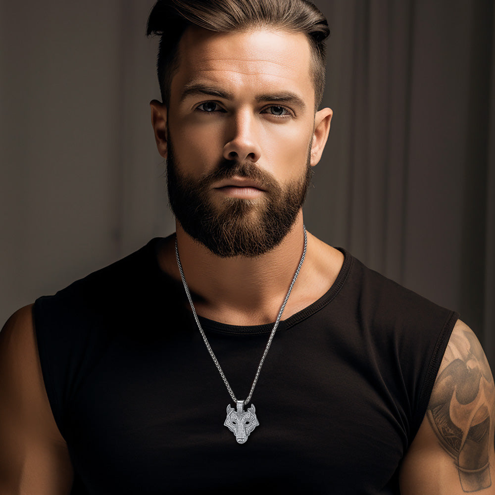 FaithHeart Hip Hop Viking Wolf Fenrir Necklace with Cubic Zirconia FaithHeart