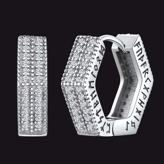 FaithHeart Iced Out Cubic Zirconia Hexagon Huggie Earrings With Runes FaithHeart Jewelryimg