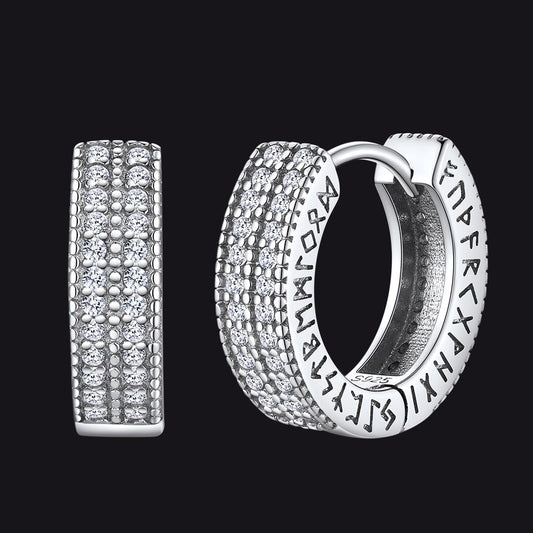 FaithHeart Iced Out Cubic Zirconia Huggie Hoop Earrings With Runesimg