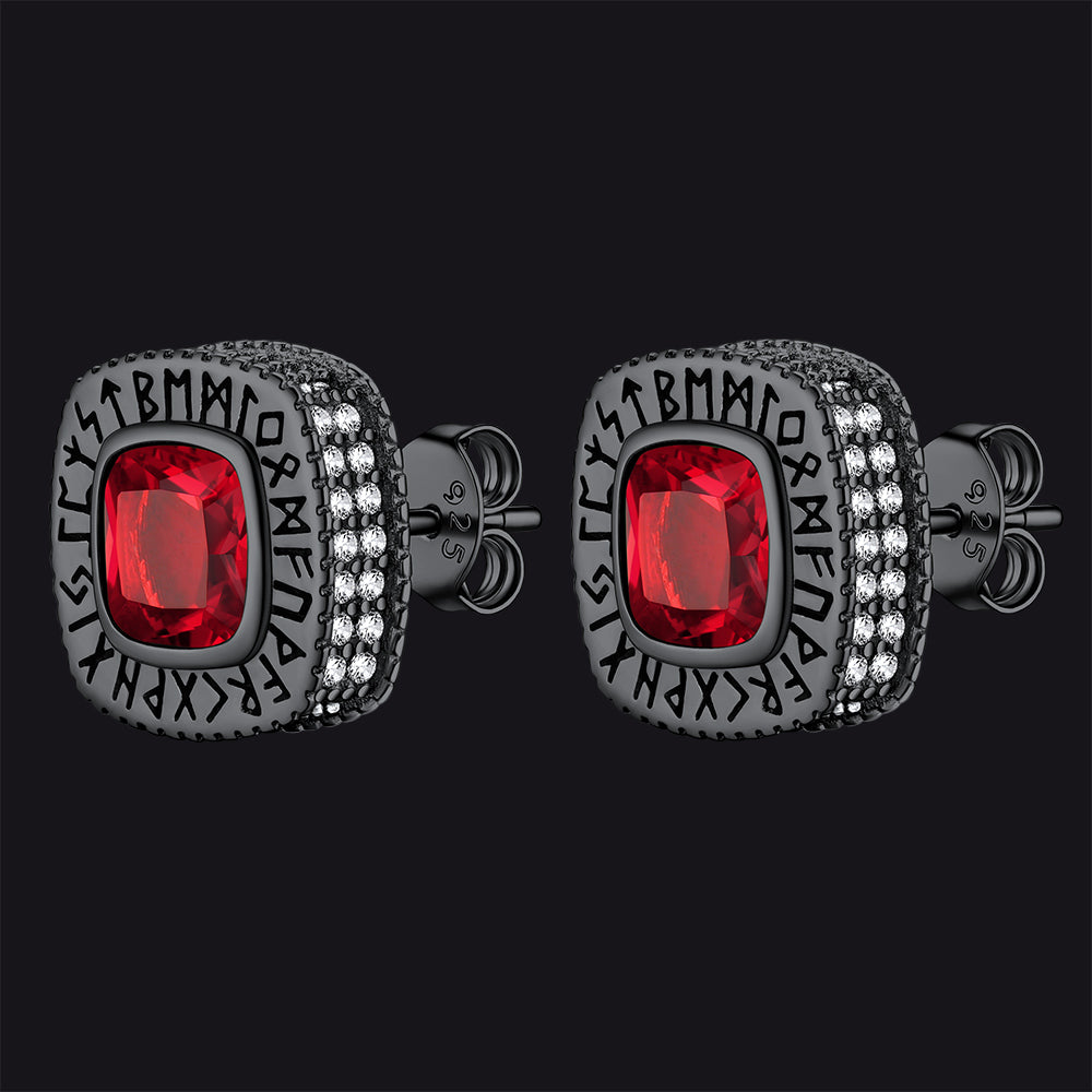 FaithHeart Sterling Silver Gemstone Runes Stud Earrings FaithHeart