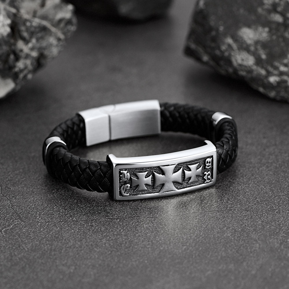 FaithHeart Knights Templar Cross Leather Bracelet