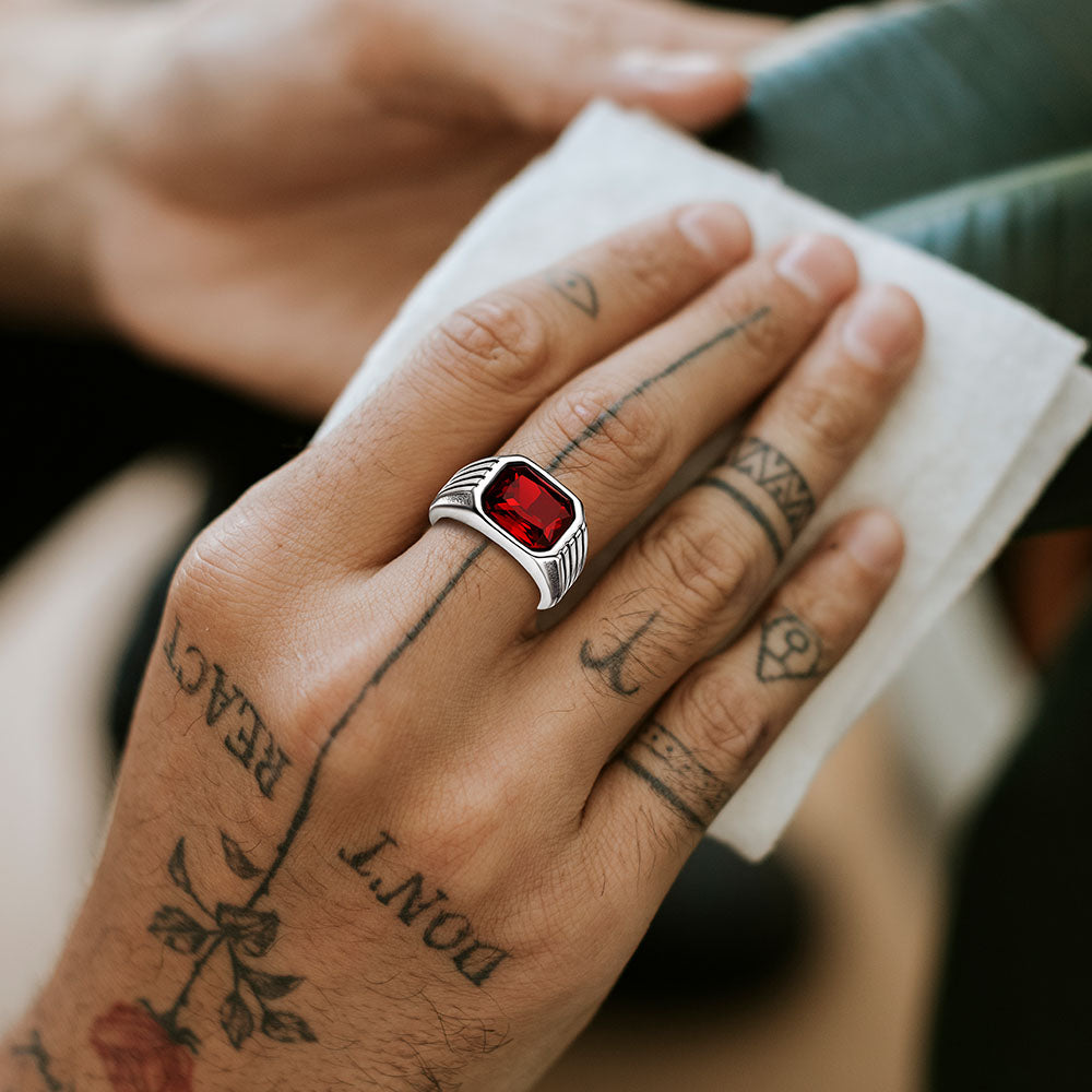 FaithHeart Men's Striped Stone Ring Stainless Steel FaithHeart