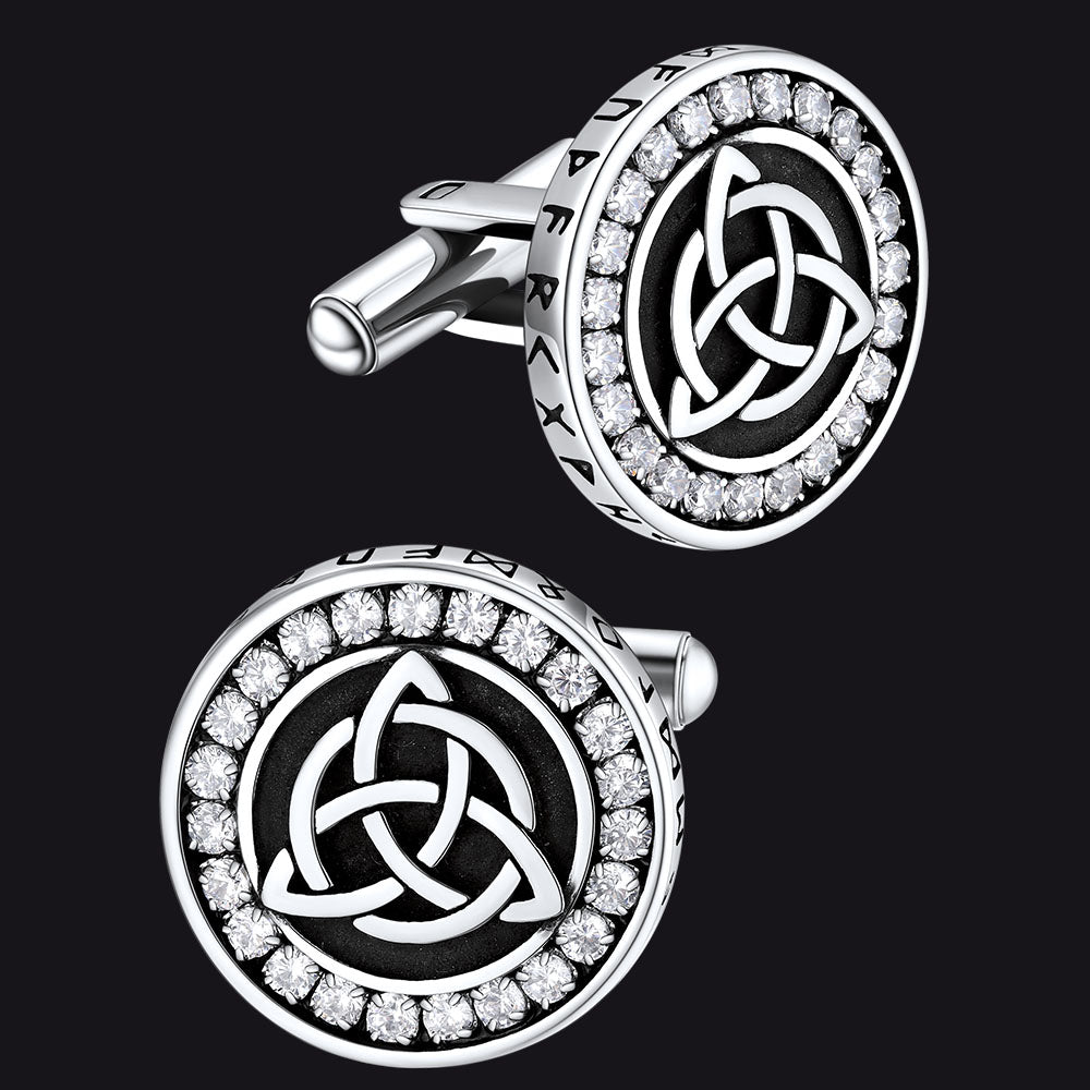 FaithHeart Nordic Viking Rune Celtic Knot Cufflinks With Cubic Zirconia