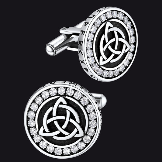 FaithHeart Nordic Viking Rune Celtic Knot Cufflinks With Cubic Zirconiaimg