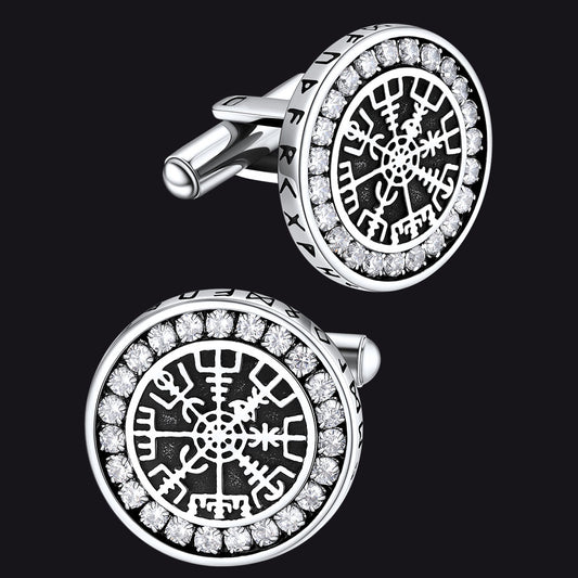 FaithHeart Nordic Viking Rune Compass Cufflinks With Cubic Zirconia