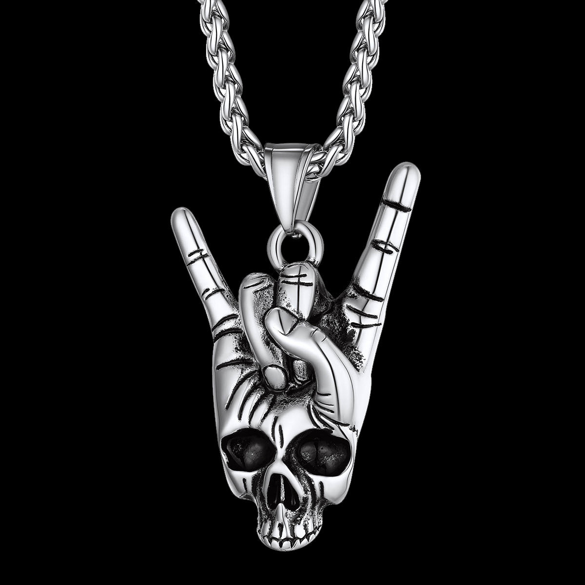 FaithHeart Rock Hand Skeleton Skull Necklace