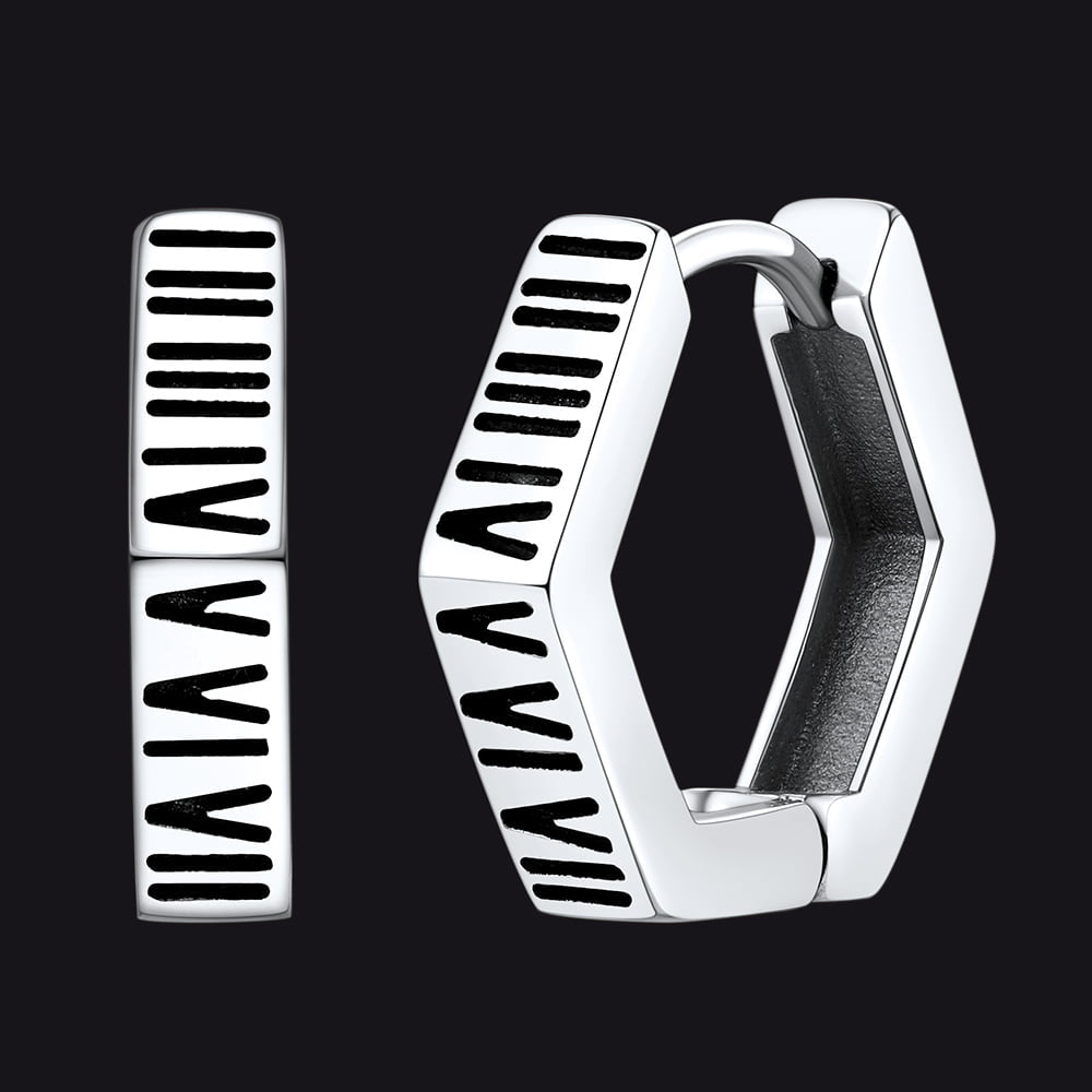 FaithHeart Roman Numerals Hexagon Huggie Earrings For Men