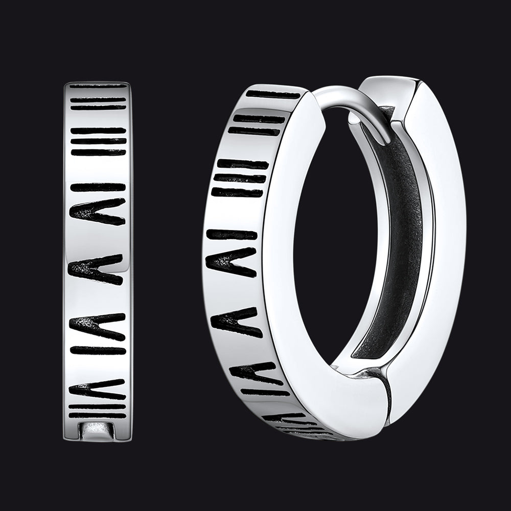 FaithHeart Roman Numerals Huggie Hoop Earrings For Men