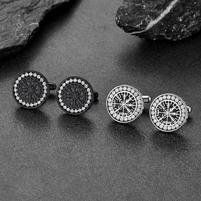 FaithHeart Nordic Viking Rune Compass Cufflinks With Cubic Zirconia FaithHeart