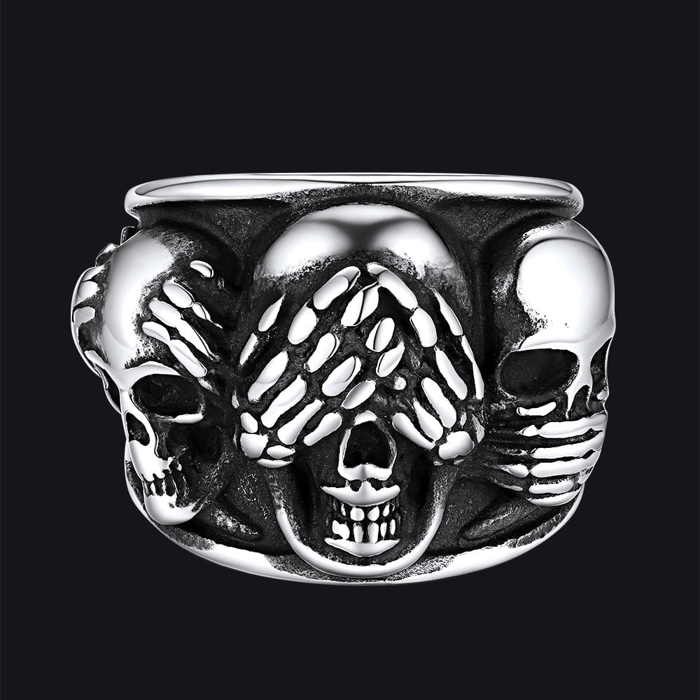 FaithHeart See No Evil, Hear No Evil, Speak No Evil Fire Skulls Ring