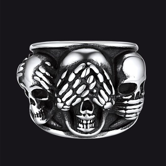 FaithHeart See No Evil, Hear No Evil, Speak No Evil Fire Skulls Ringimg