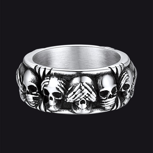 FaithHeart See No Evil, Hear No Evil, Speak No Evil Fire Skulls Ringimg