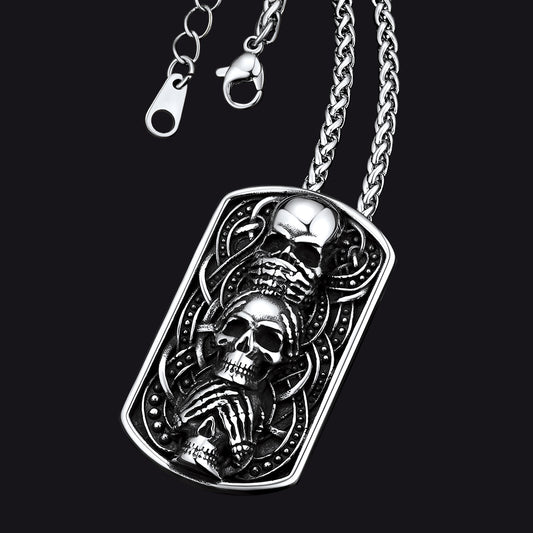 FaithHeart See No Evil, Hear No Evil, Speak No Evil Skulls Dog Tag Necklaceimg