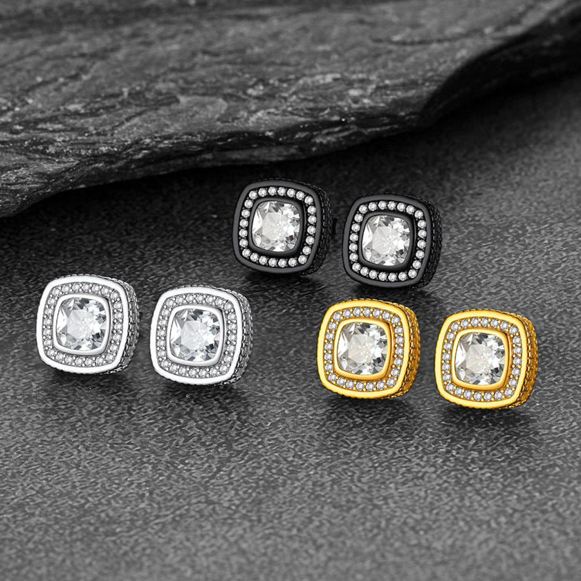 FaithHeart Sterling Silver Cubic Zirconia Stud Earrings Cushion Cut Earrings FaithHeart