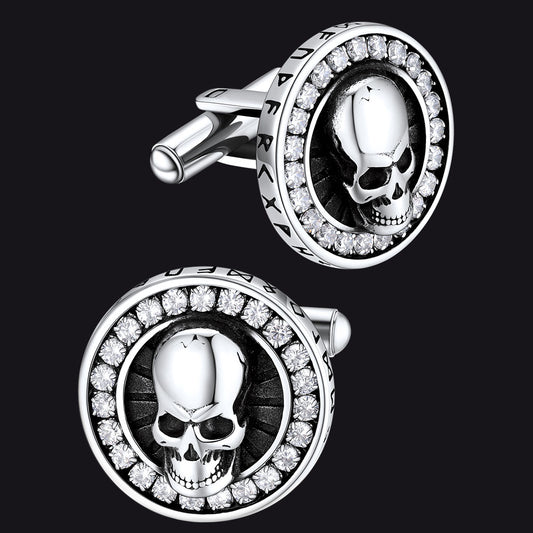 FaithHeart Skull Runes Cufflinks With Cubic Zirconiaimg