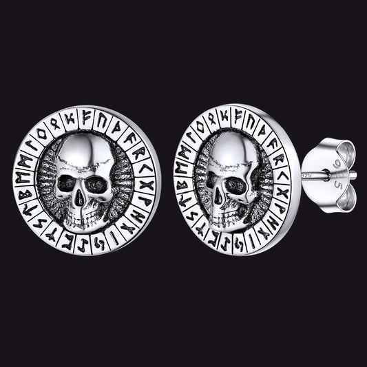 FaithHeart Skull Runes Sterling Silver Earrings For Men FaithHeartimg