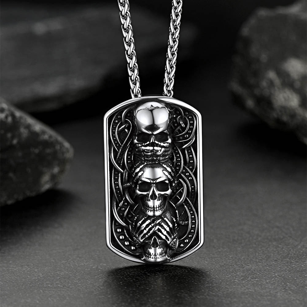 FaithHeart Skulls Dog Tag Necklace