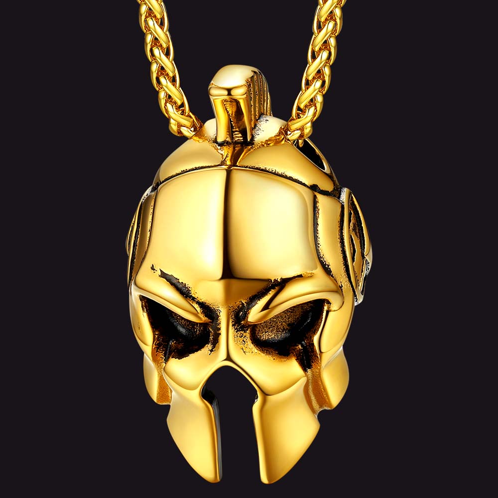 FaithHeart Spartan Helmet Pendant Necklace Greece Jewelry Gold