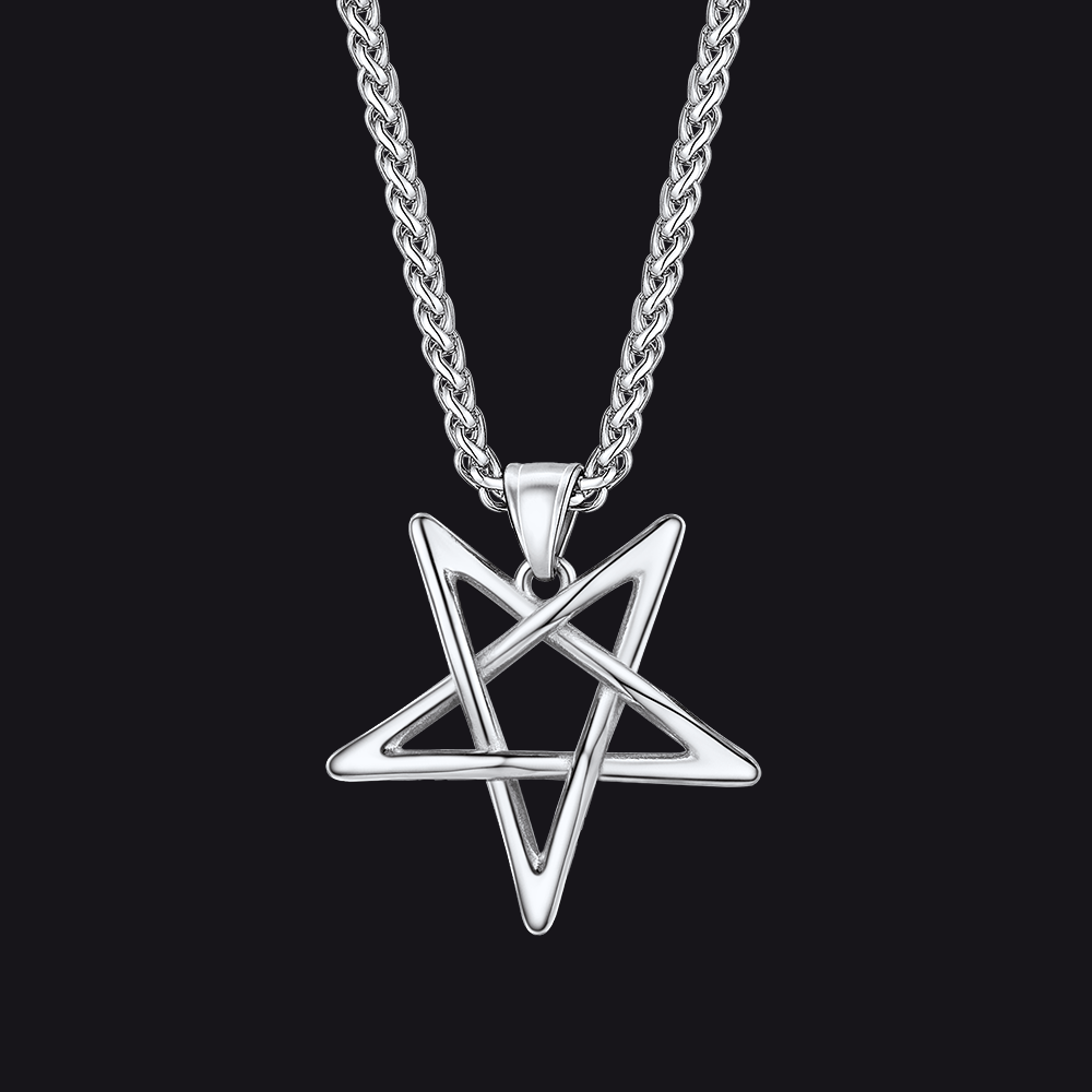 FaithHeart Stainless Steel Solomon Satanic Necklace Inverted Pentagram Pendant