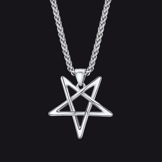 FaithHeart Stainless Steel Solomon Satanic Necklace Inverted Pentagram Pendantimg