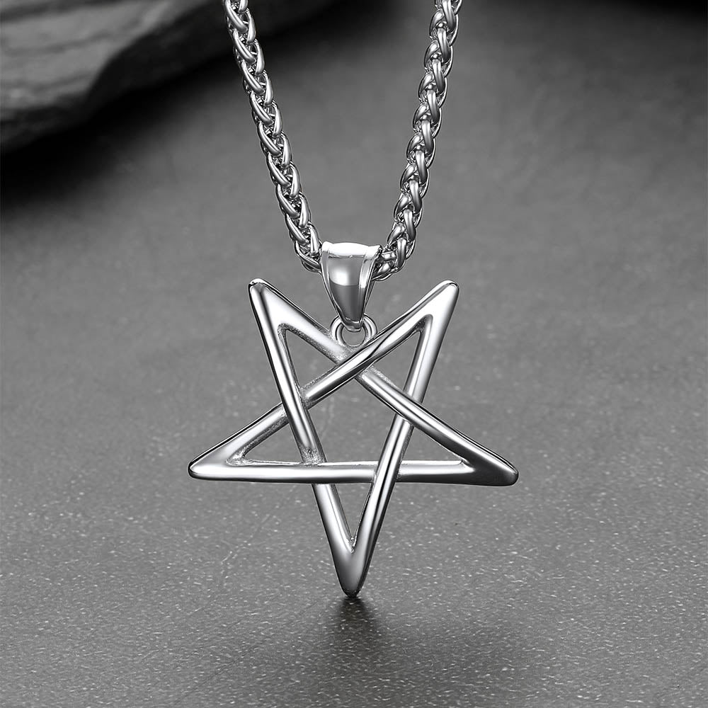 FaithHeart Stainless Steel Solomon Satanic Necklace Inverted Pentagram Pendant