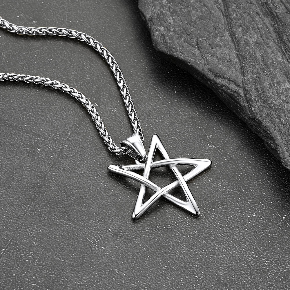 FaithHeart Stainless Steel Solomon Satanic Necklace Inverted Pentagram Pendant