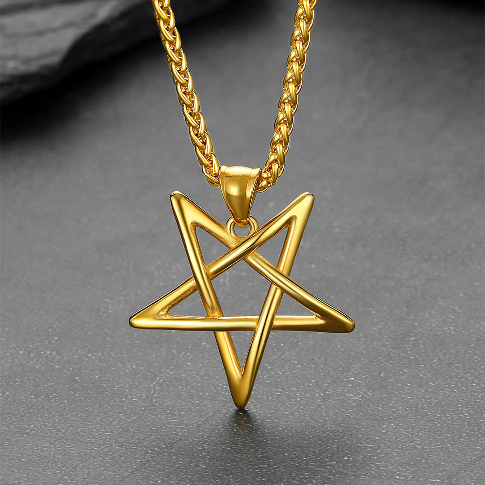 FaithHeart Stainless Steel Solomon Satanic Necklace Inverted Pentagram Pendant