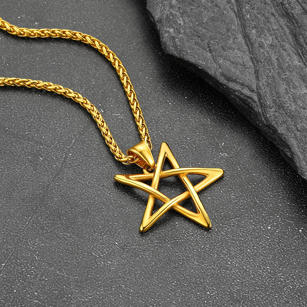 FaithHeart Stainless Steel Solomon Satanic Necklace Inverted Pentagram Pendant