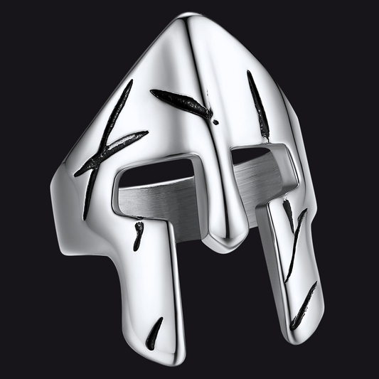 FaithHeart Stainless Steel Spartan Warrior Mask Helmet Ring For Men img