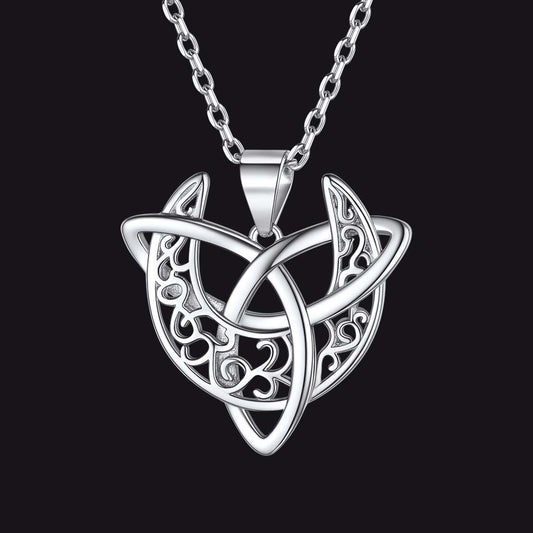 FaithHeart Sterling Silver Celtic Knot Crescent Moon Necklaceimg