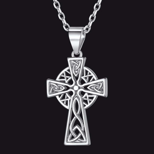 FaithHeart Sterling Silver Celtic Knot Cross Necklace For Men/Womenimg